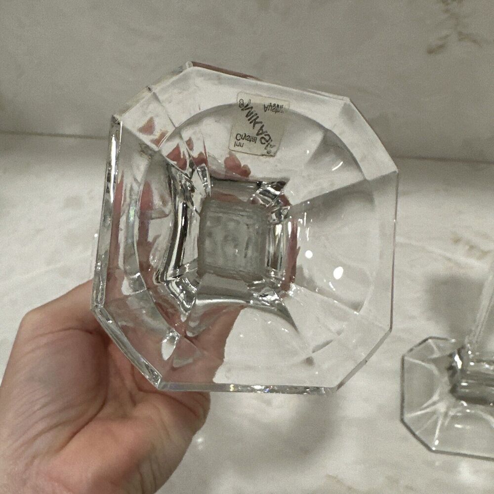 Vintage MCM Mikasa Hyde Park Clear Crystal Art Deco Taper Candle Holders Set 2 - Picture 8 of 9